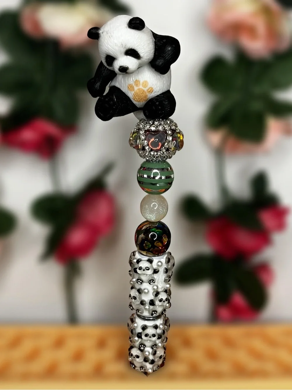 Action Pose Panda Handmade Beaded Pen